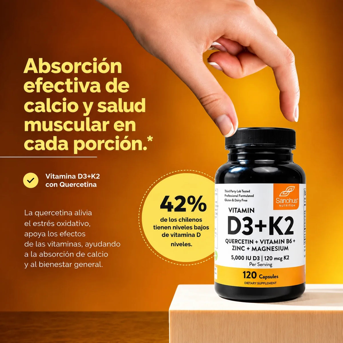 D3+K2: #1 Para la Salud Cardiovascular y Flexibilidad Arterial - 120 Capsulas 🧡