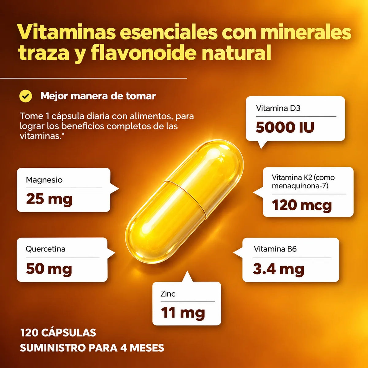 D3+K2: #1 Para la Salud Cardiovascular y Flexibilidad Arterial - 120 Capsulas 🧡