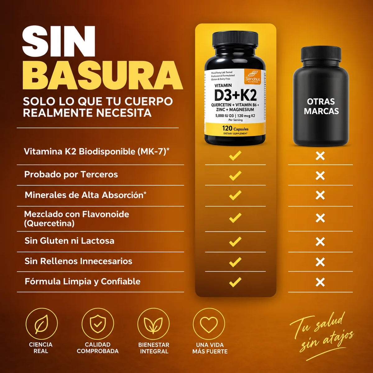 D3+K2: #1 Para la Salud Cardiovascular y Flexibilidad Arterial - 120 Capsulas 🧡