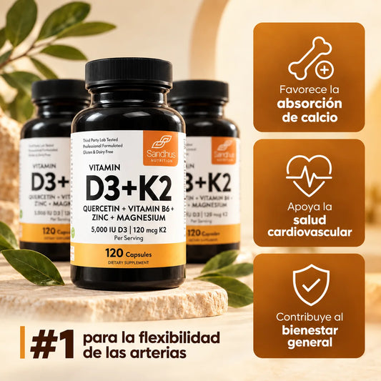 D3+K2: #1 Para la Salud Cardiovascular y Flexibilidad Arterial - 120 Capsulas 🧡